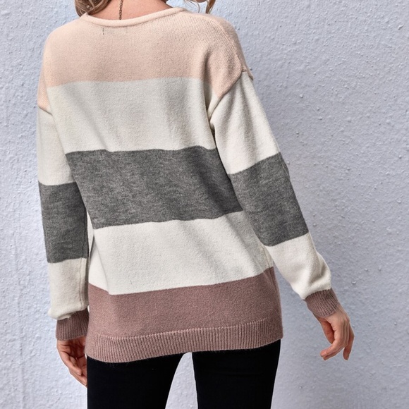 #48 Color block striped pocket long sleeve top mauve - Picture 4 of 6